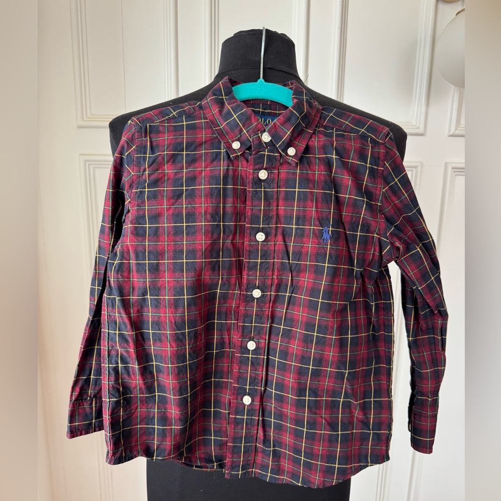 Ralph Lauren boys long sleeve plaid button up shirt EUC size 5
